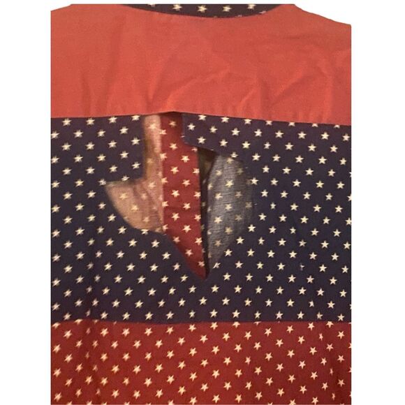 Vintage Banjo Dallas Texas Western Shirt Red Blue Polka Dot Patchwork Medium USA - Picture 5 of 7